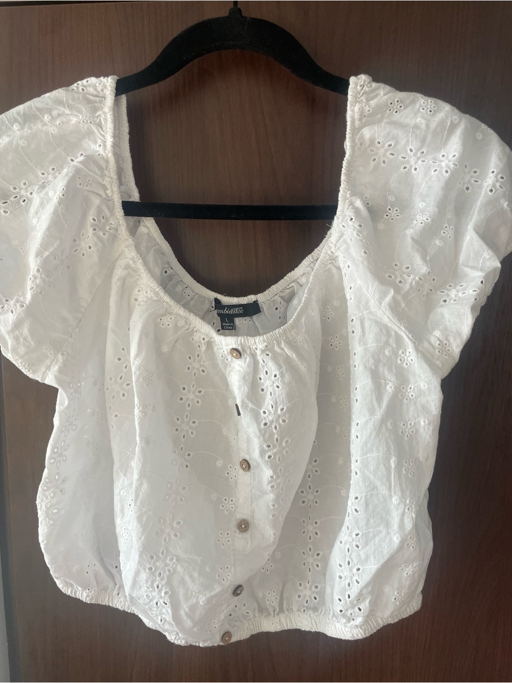 Ambiance White Eyelet crop cotton  Button Blouse